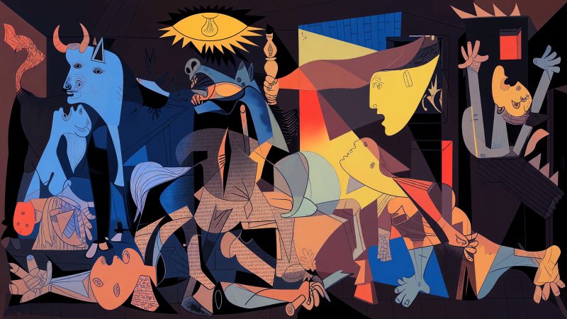 A Picasso-style abstract painting depicting a digital landscape where fragmented subscriber personas intertwine and reorganize autonomously, symbolizing AI-driv