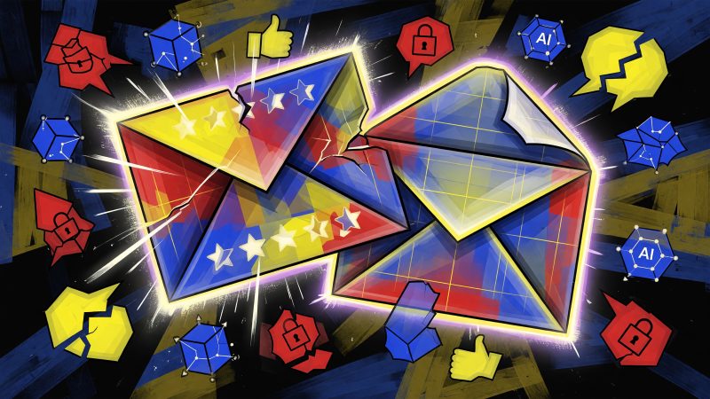 Abstract Picasso-style painting of a glowing customer review transforming into a luminous envelope, surrounded by fragmented, buoyant shapes symbolising AI, tru